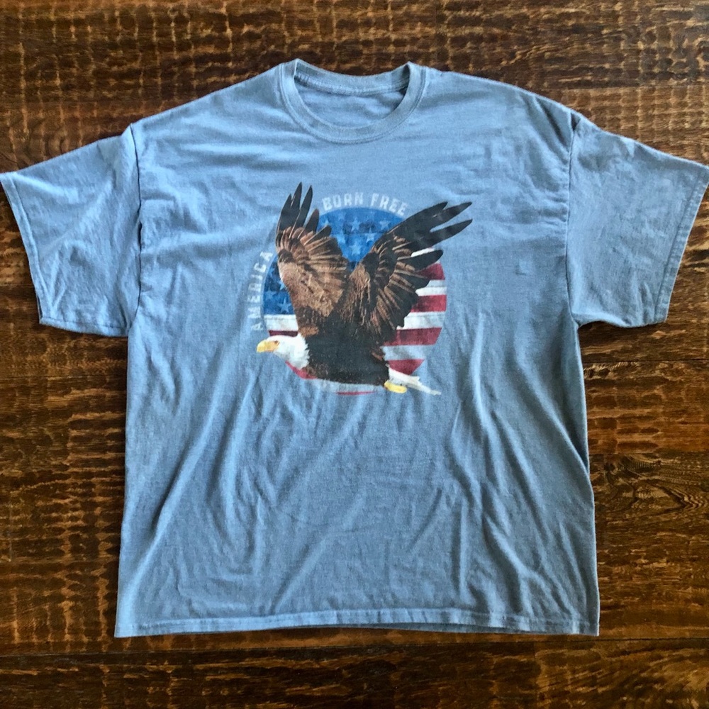 Blue T-Shirt with a Bald Eagle and American Flag - GUC